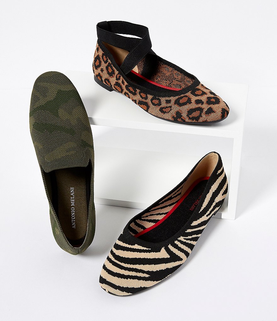 Antonio Melani Brennlee-A Leopard Print Knit Elastic Ankle Flats