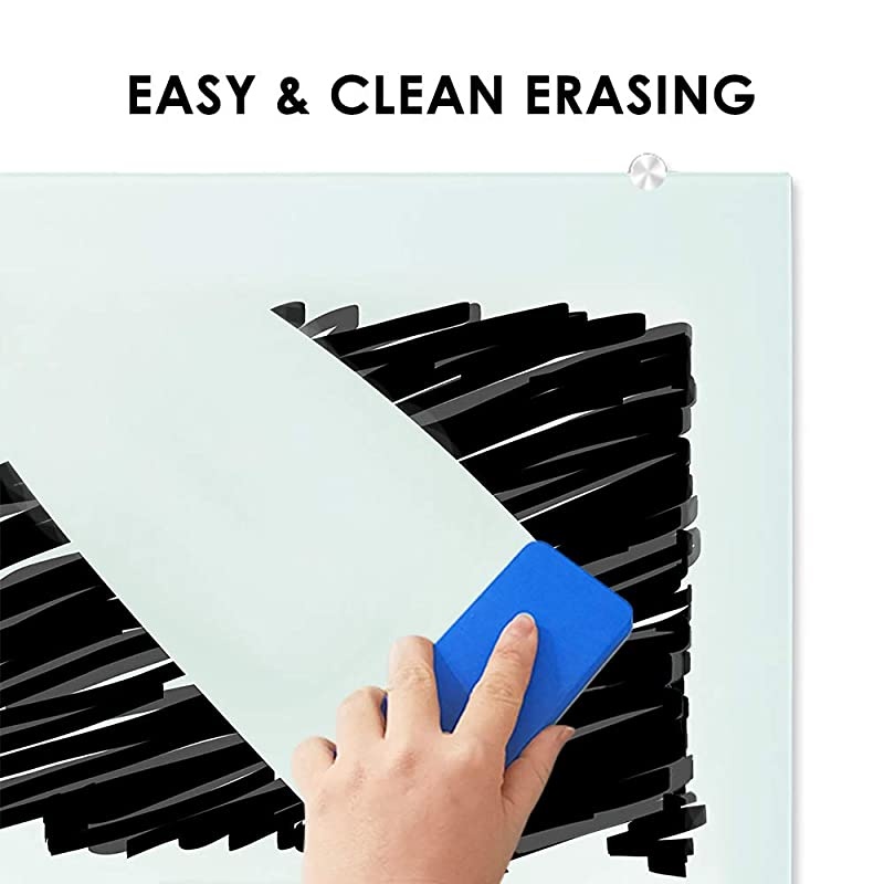 Glass Dry Erase White Board, Large Frameless Glass Wring Whiteboard on Wall, Frosted White Surface, Including 4 markers, 2 Magnets, 1 Eraser, 59 x 48 Inch (150 x 120 cm)