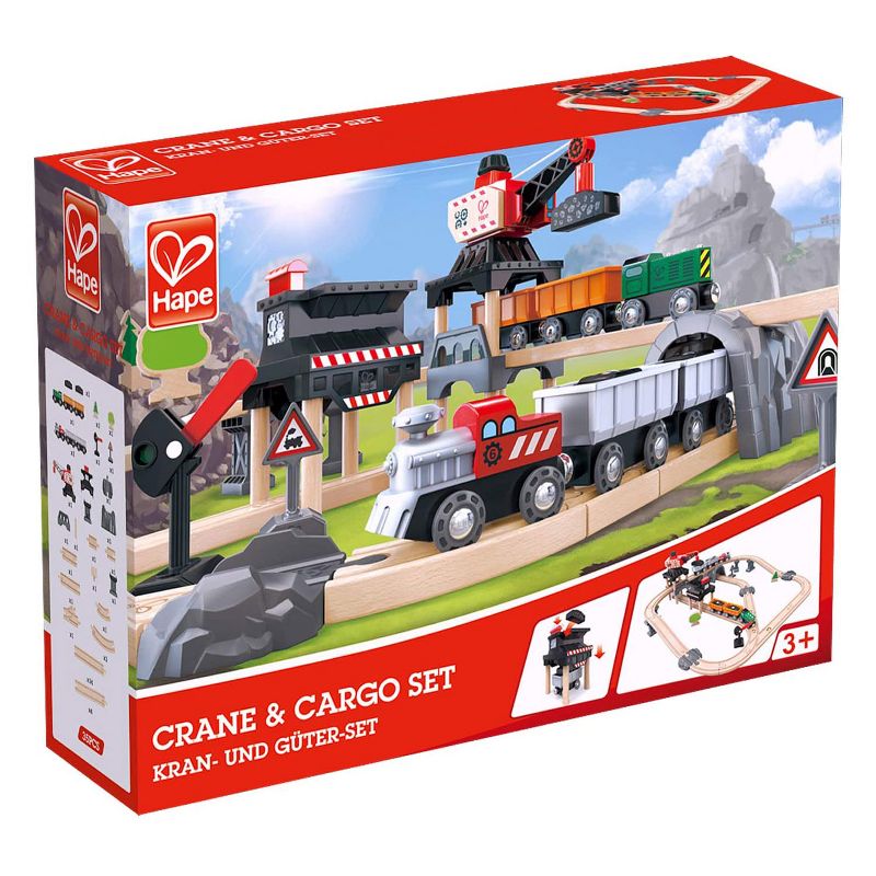 Hape E3756 Crane and Cargo Railway Train Mining Loader Set with Hoisting Magnetic Crane for Trains, Trucks, and Cargo, Multicolor