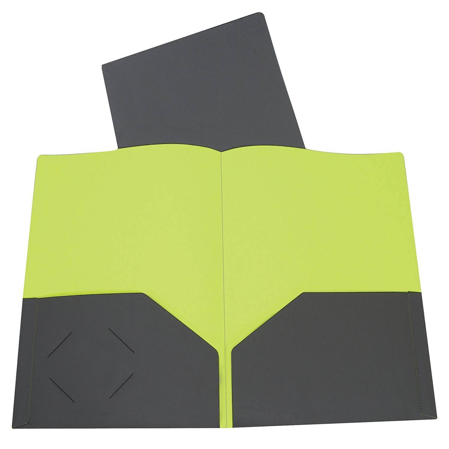 C-Line Two-Tone Pocket Super Heavyweight Poly Portfolio, Pack of 6, Charcoal Gray/Lime Green Interior (34721)