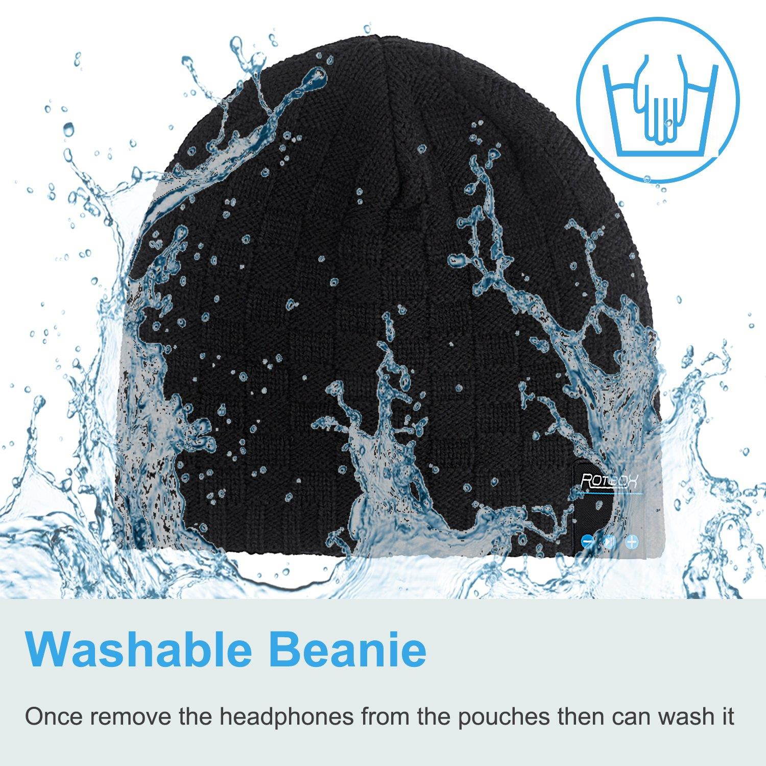 Rotibox Bluetooth Beanie Hat, Winter Outdoor Sport Knit Cap with Wireless Stereo Headphone Headset Earphone Speaker Mic Hands Free Compatible with iPhone Samsung Android Cell Phones