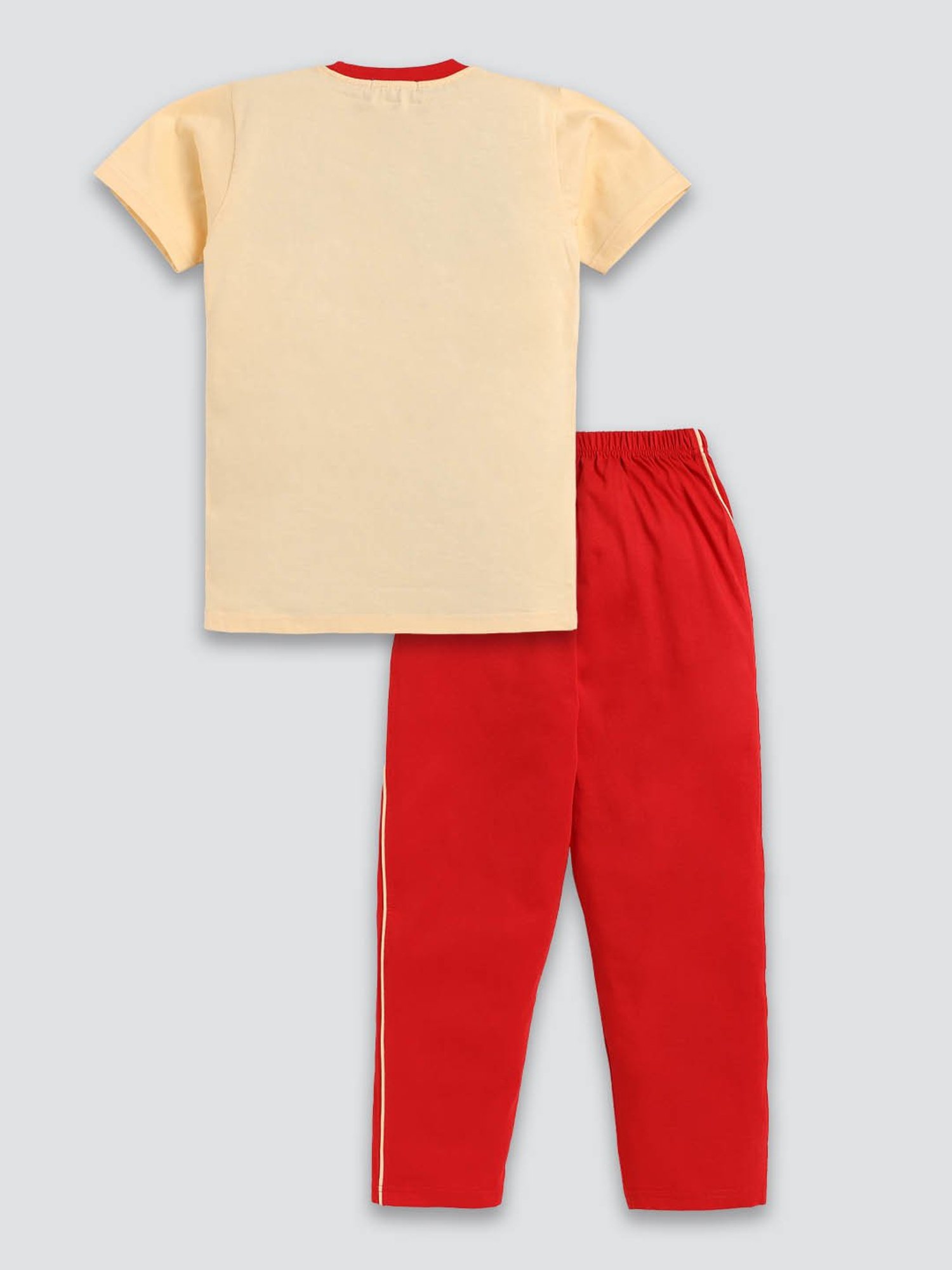 Todd N Teen Kids Beige & Red Printed T-Shirt with Trackpants