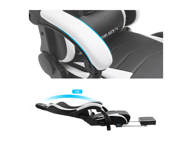 Dowinx Gaming Chair Ergonomic Office Recliner for Computer with Massage Lumbar Support, Racing Style Armchair PU Leather E-Sports Gamer Chairs with Retractable Footrest (Black&Gray)