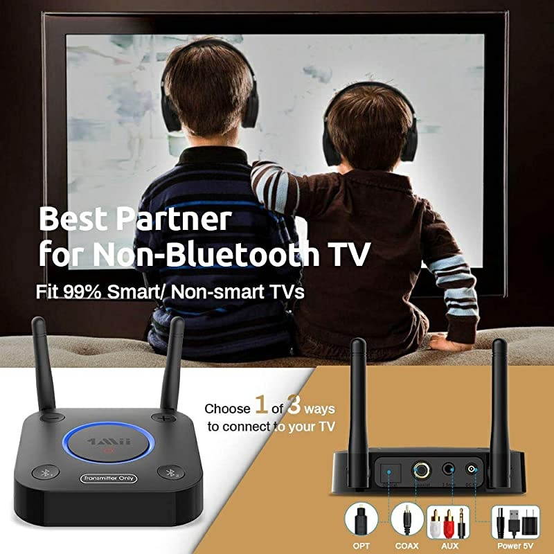 Bluetooth 50 Transmitter for TV to Wireless HeadphoneSpeaker Bluetooth Adapter for TV wVolume Control AUXRCAOpticalCoaxial Audio Input Plug n Play AptX Low Latency