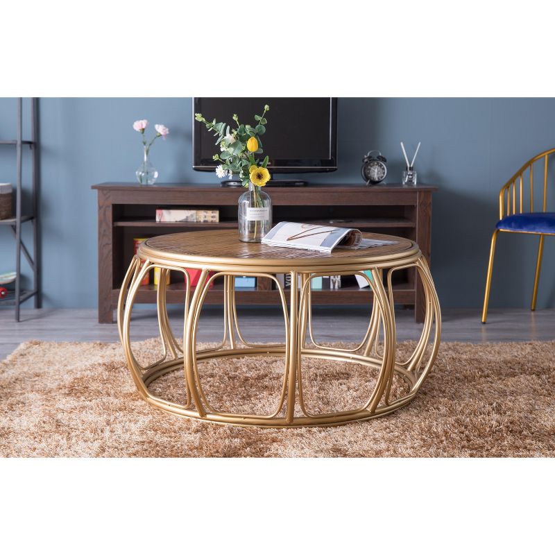 Bold Tones Large Round Wood and Metal Coffee Table