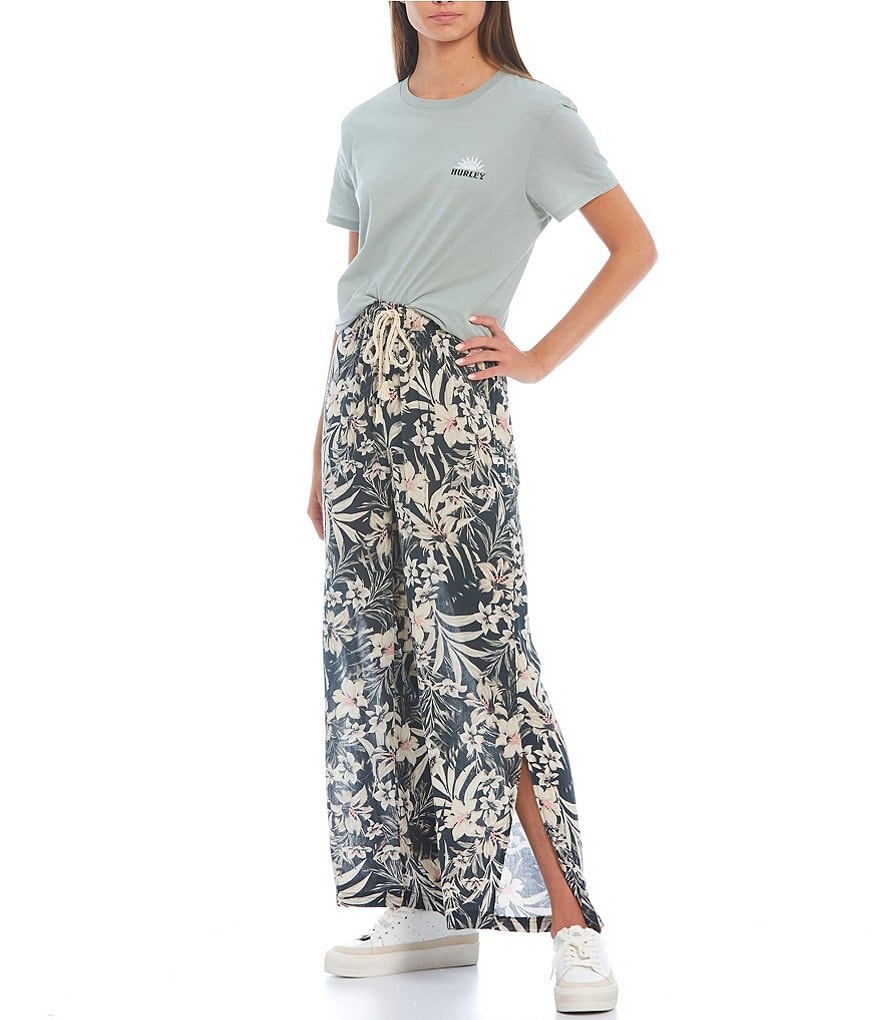 Hurley Solana Tropical-Floral-Printed Easy-Fit Wide-Leg Pants