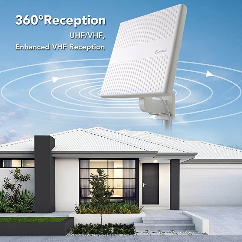Outdoor TV Antenna, 360&deg; Omnidirectional HDTV Antenna, Built-in 4G LTE Filter& Smartpass Amplifier, 4K 1080P VHF UHF TV Channels, for Indoor,Outdoor,RV,Attic Use, Support All Older TV's AT-413B
