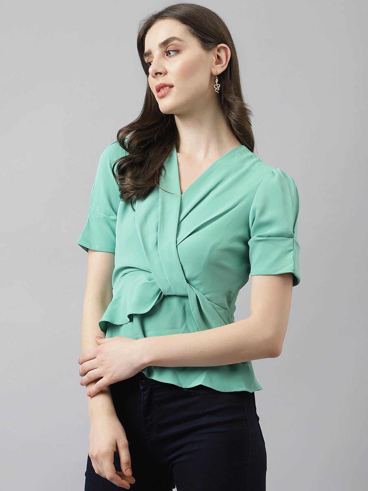 Latin Quarters Sea Green Regular Fit Peplum Top