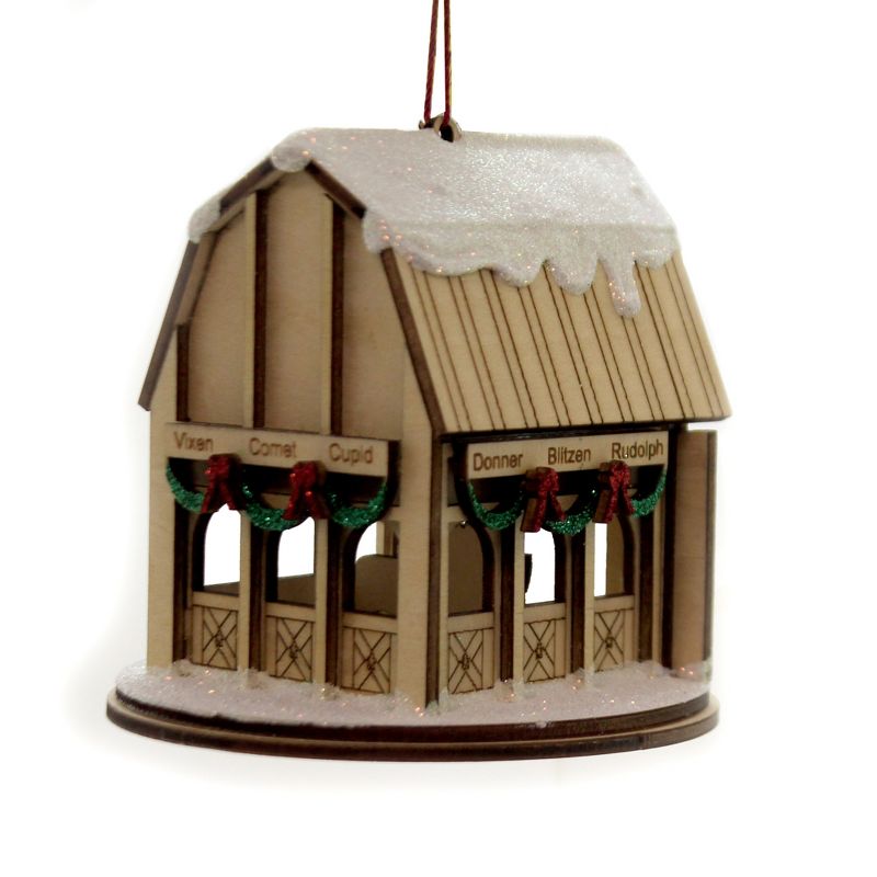 Ginger Cottages 3.75" Santa's Reindeer Barn Ornament Donner Dancer  -  Tree Ornaments