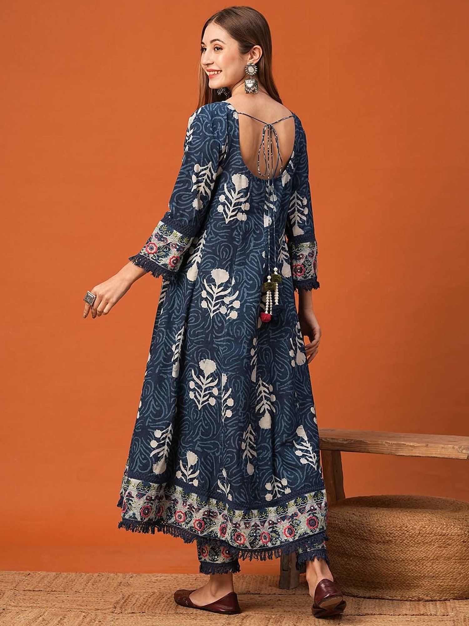 Fashor Indigo Blue Printed Kurta & Pants Set