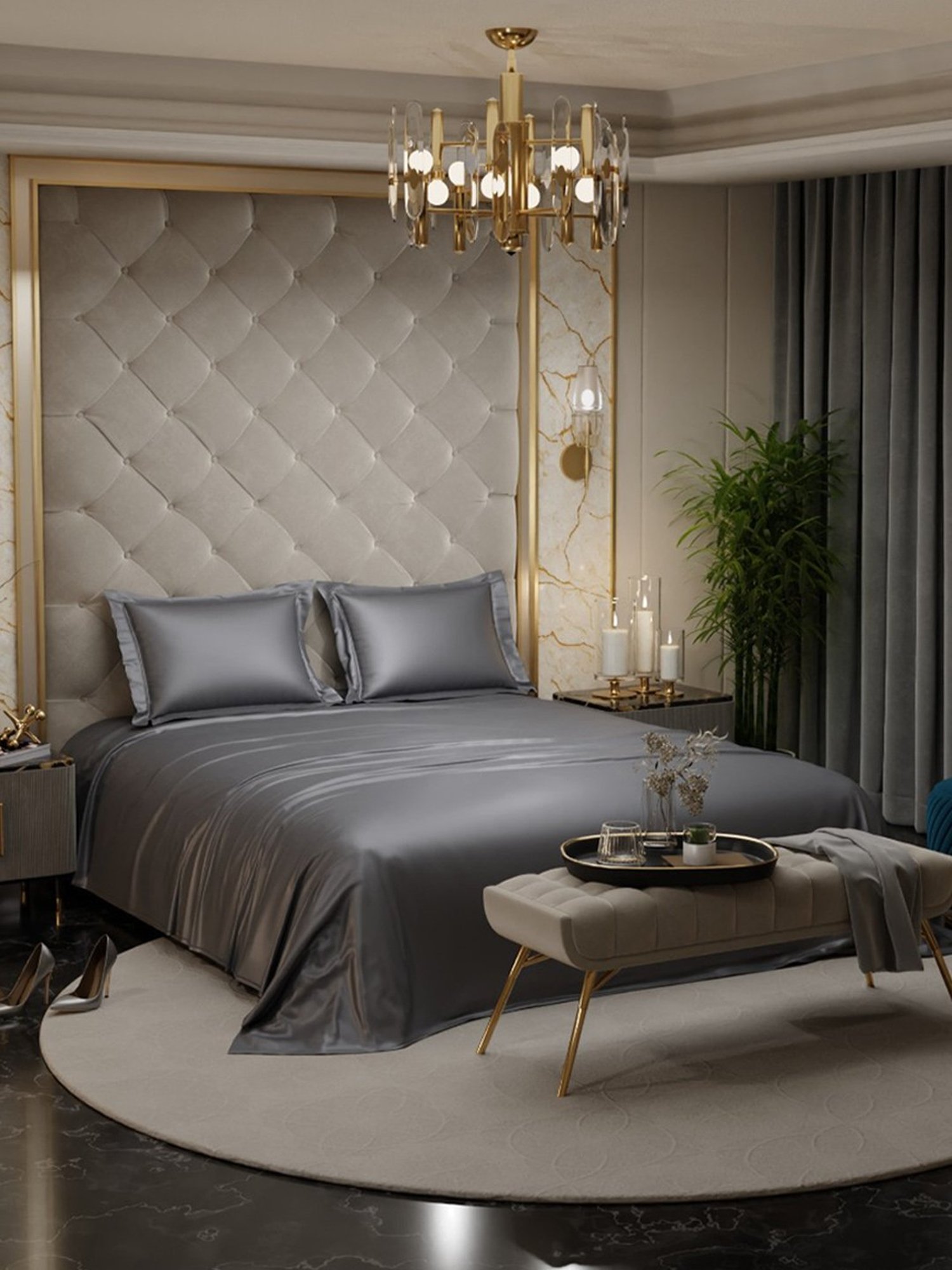 Stoa Paris Date Night Twilight Embrace Polyester 300 TC Double Bed Sheet With 2 Pillow Covers