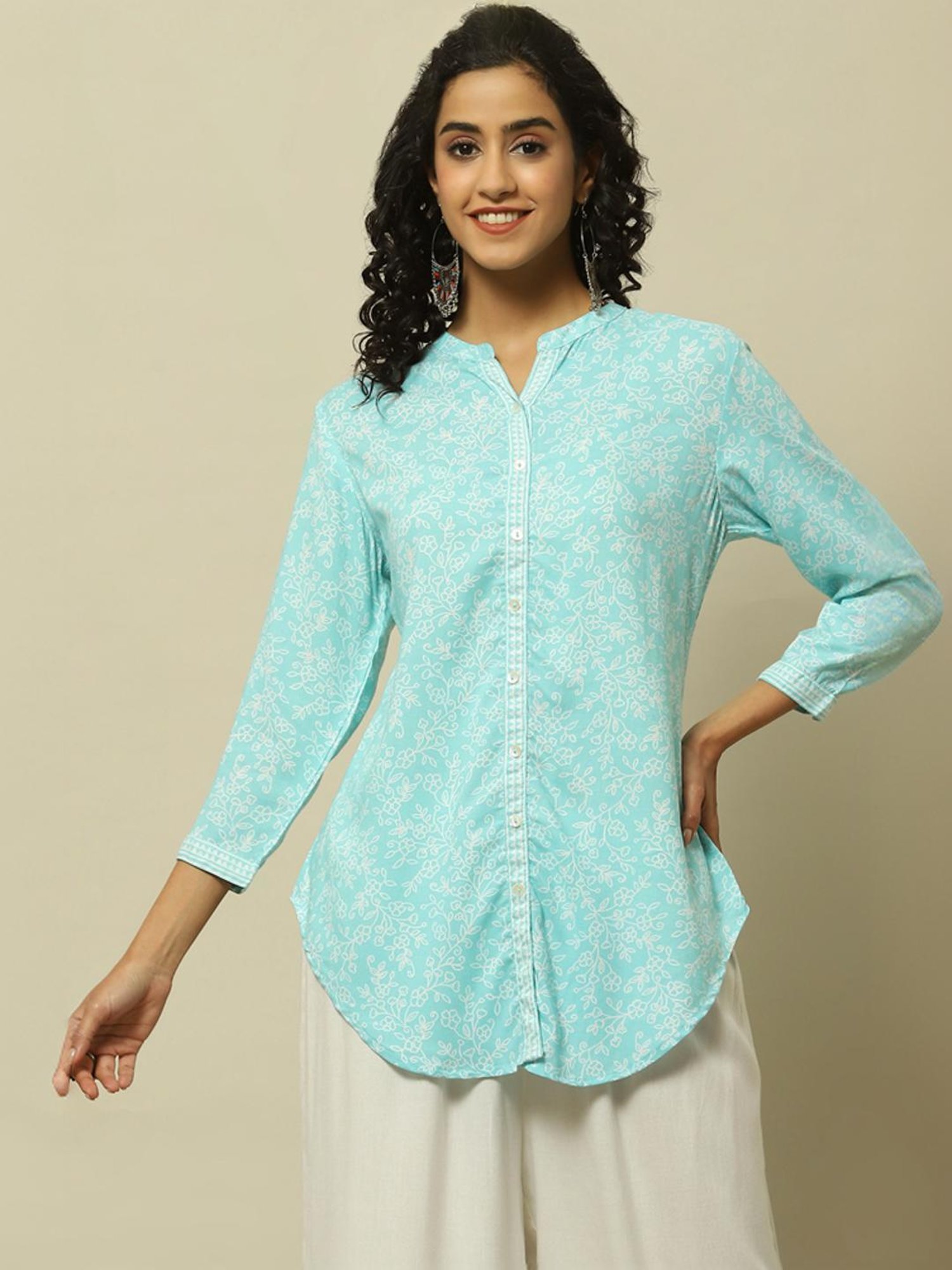 Rangriti Blue Printed Tunic