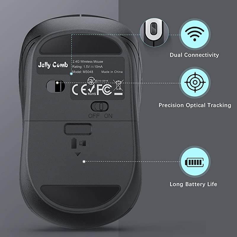 Wireless Mouse 24G  Computer Mouse for Laptop with Adjustable DPI 100016002400 Level Mouse Wireless with PCDesktopWindowsMAC OS of Mac Mouse Black and Sliver