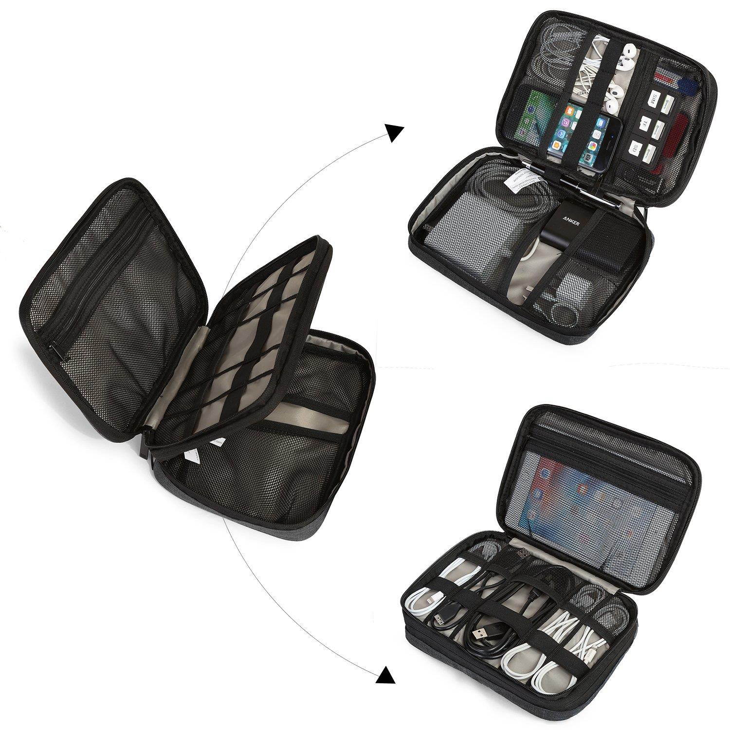 BAGSMART Double-Layer Travel Cable Organizer Electronics Accessories Cases for Cables, iPhone, Kindle Charge, Camera Charger, MacBook Charger, Black