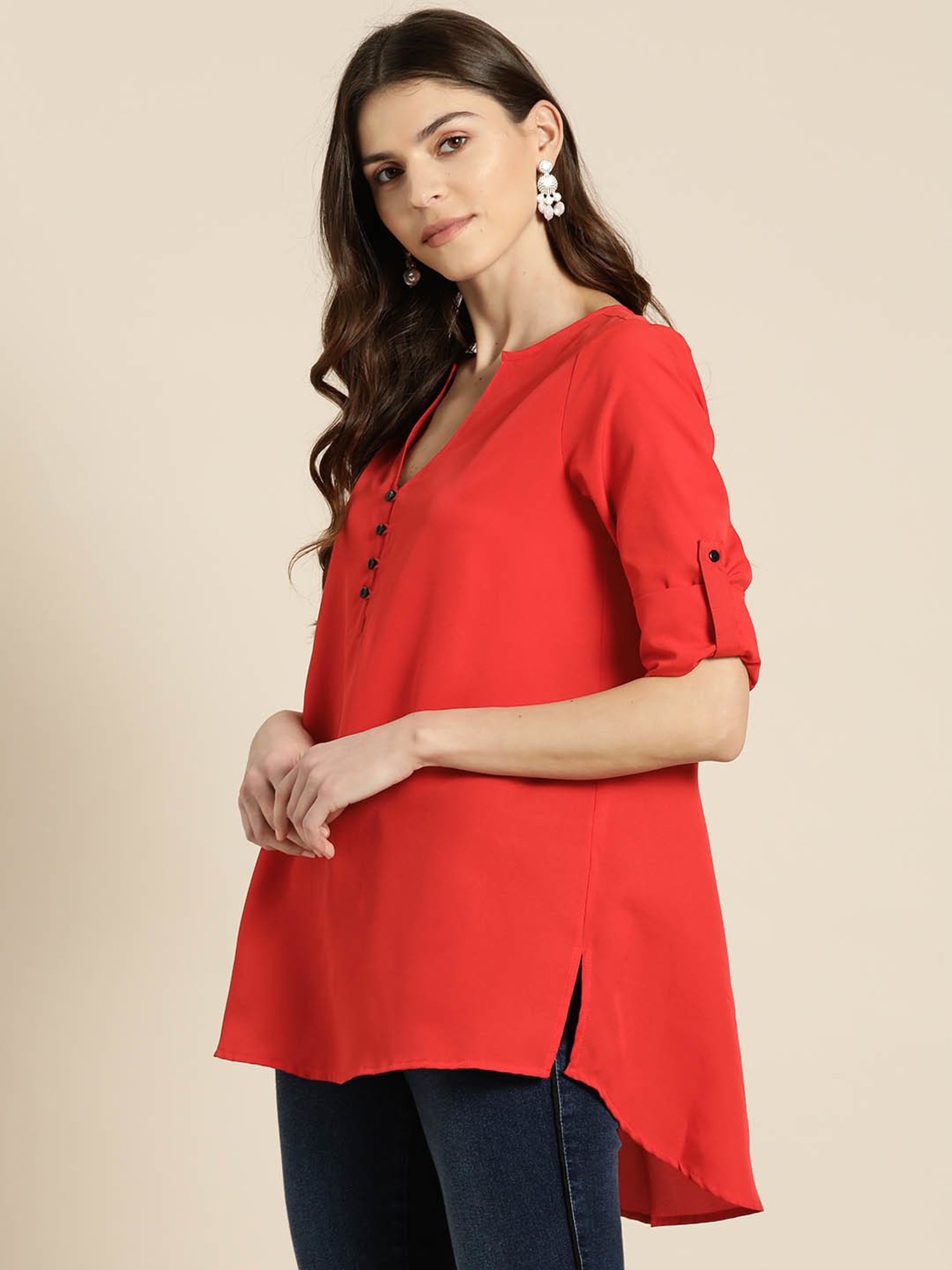 Qurvii Red Regular Fit Tunic