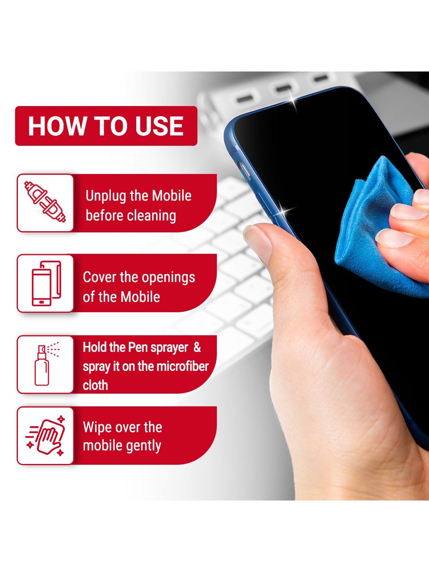 GRIPP 4 in 1 Professional Screen Cleaner Kit Includes Screen Cleanser Spray 150ml (Blue)