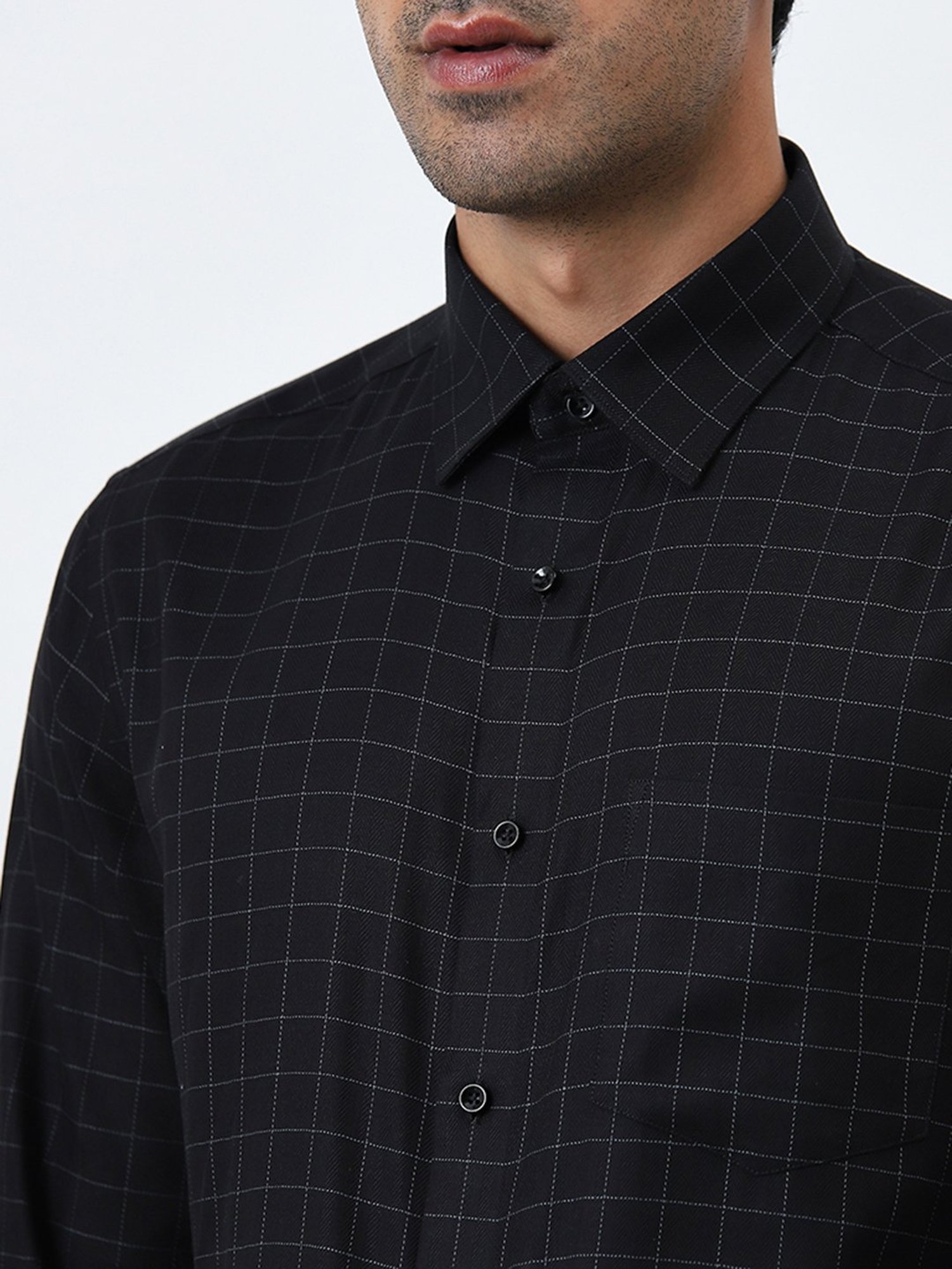 WES Formals by Westside Black Checkered Slim-Fit Cotton Shirt