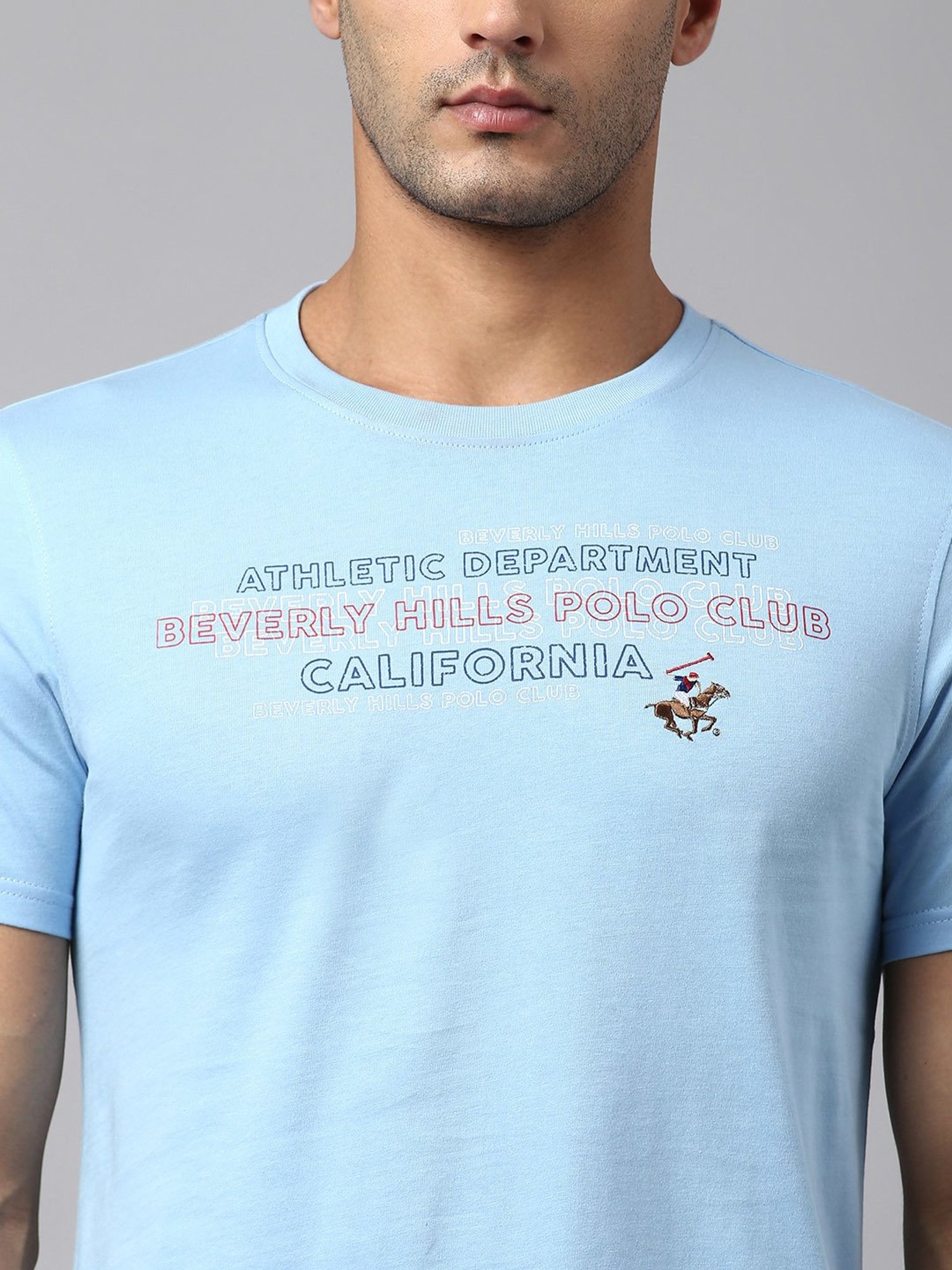 Beverly Hills Polo Club Light Blue Regular Fit Cotton Crew T-Shirt