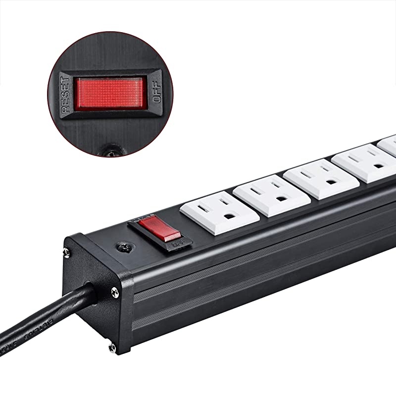 Rack Mount Power Outlet 16 Outlet Heavy Duty Aluminum Socket AntiThunder Power Strip with 15Foot Extension Cord Surge Protector Duty Multi Plug Outlet with Smart Circuit Breaker White