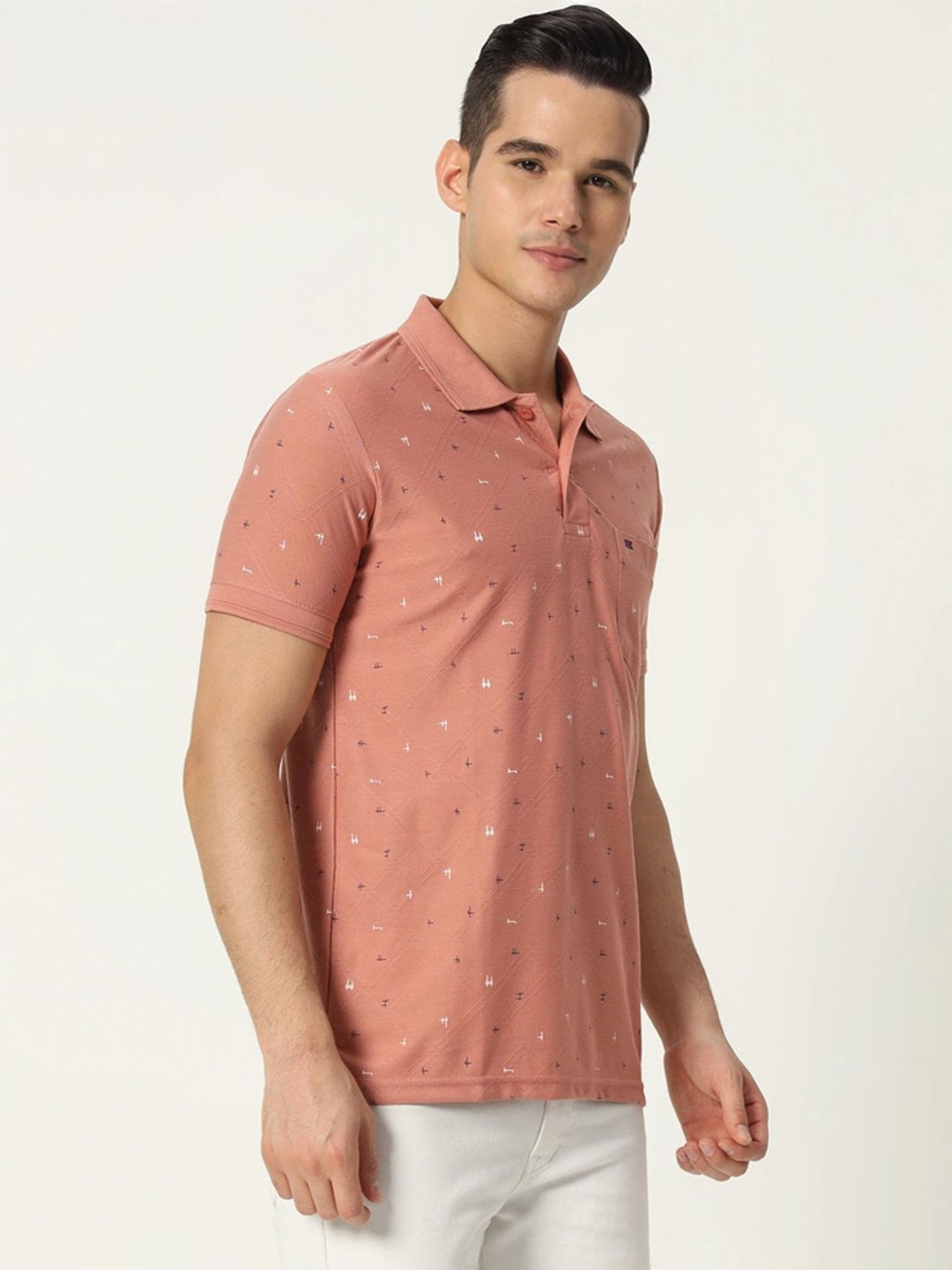 Tab91 Pink Regular Fit Printed Polo T-Shirts