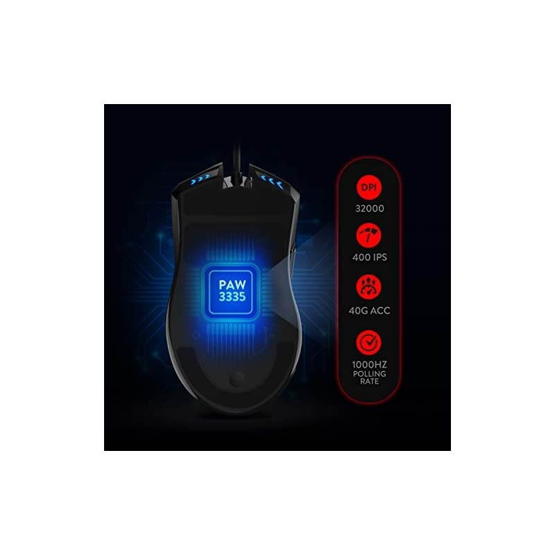 M721Pro Lonewolf2 Gaming Mouse Wired Mouse RGB Lighting 10 Programmable Buttons 32000 DPI Adjustable Comfortable Grip Ergonomic Optical PC Computer Gaming Mice with Fire Button