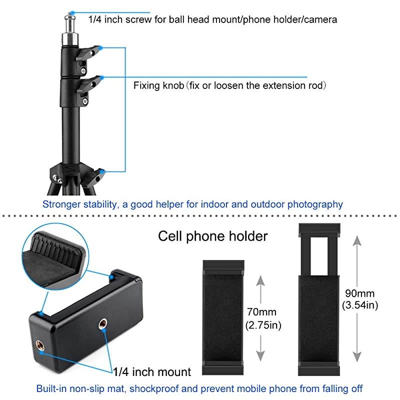 Tripod Tall, Extend to 82 Inch Tripod with Cell Holder, Tall Tripod for Cell s, Lightweight DSLRs, Digital Cameras and Action Cameras for Taking Photos and YouTube Videos (82")