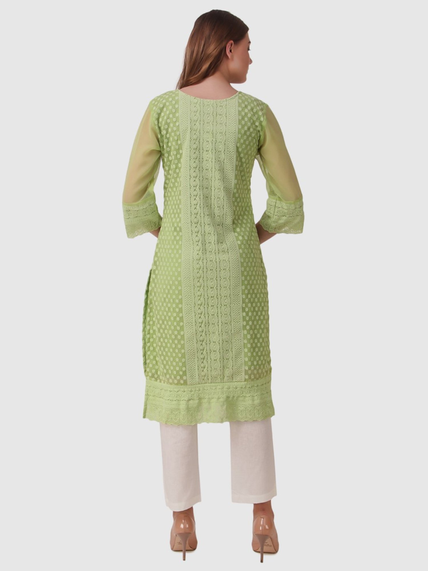 SWAGG INDIA Green Embroidered Straight Kurta