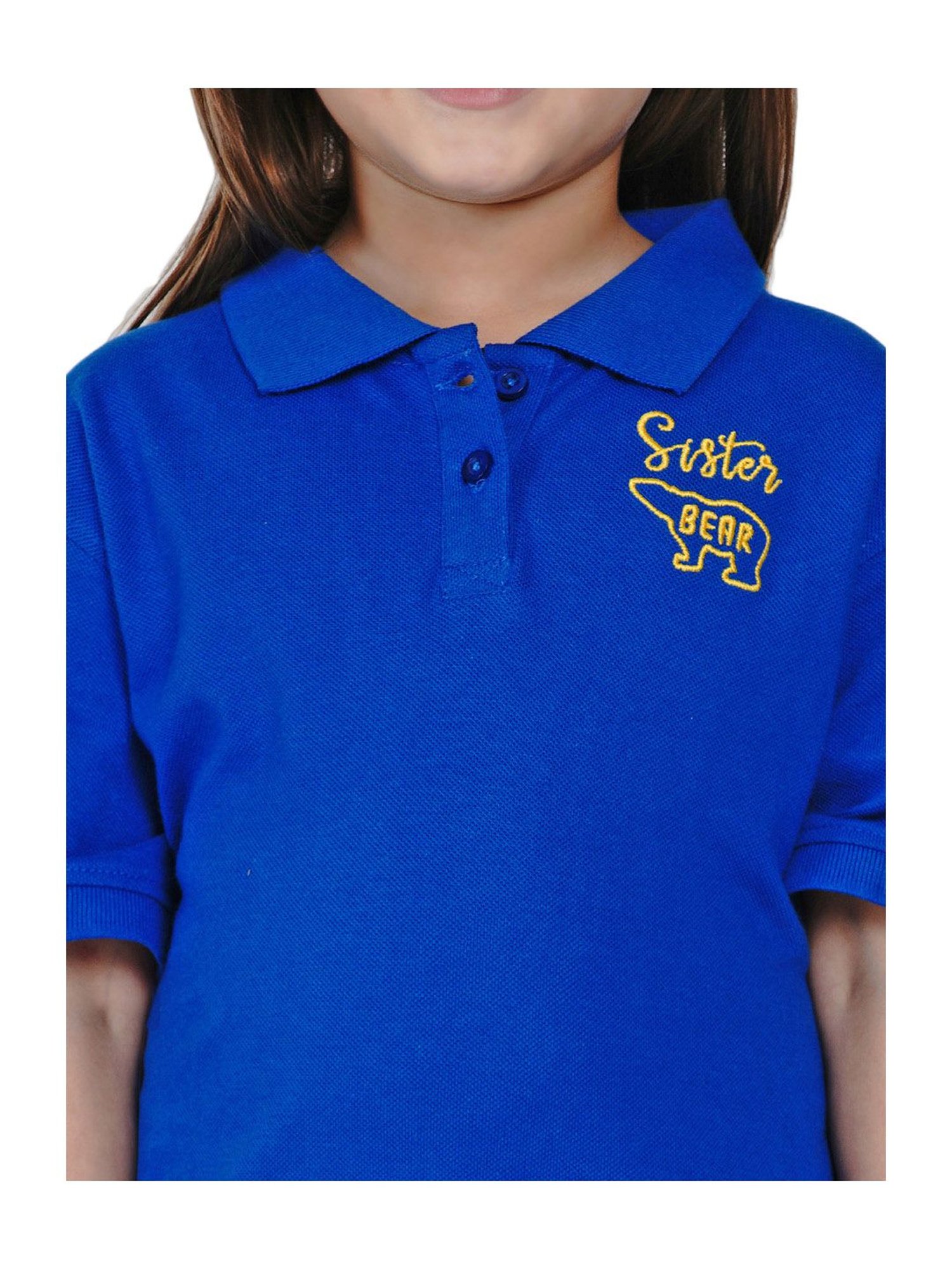 Berrytree Organic Kids Blue Cotton Sister Bear Polo T-Shirt