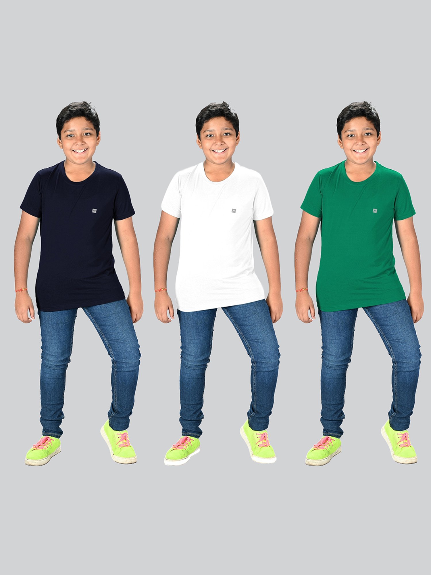 Lux Nitro Boys Green Solid T-Shirt (Pack Of 3)
