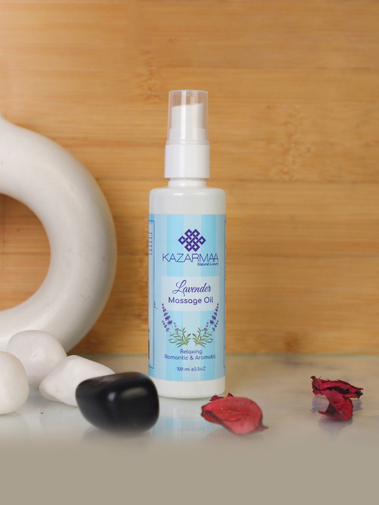 Kazarmaa Lavender Massage Oil & White Jade Roller Combo