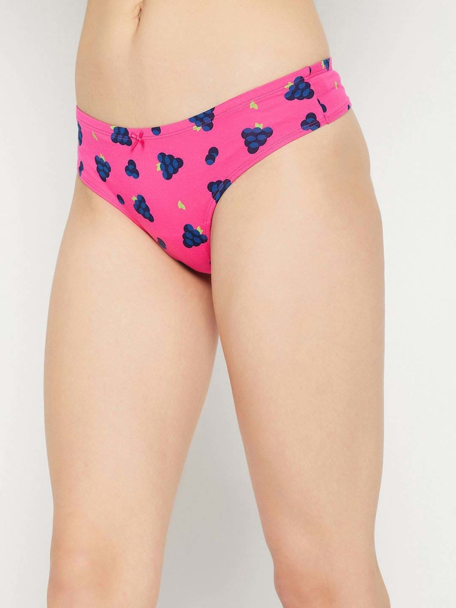 Clovia Purple & Grey Cotton Printed Hipster Panty - Pack Of 3