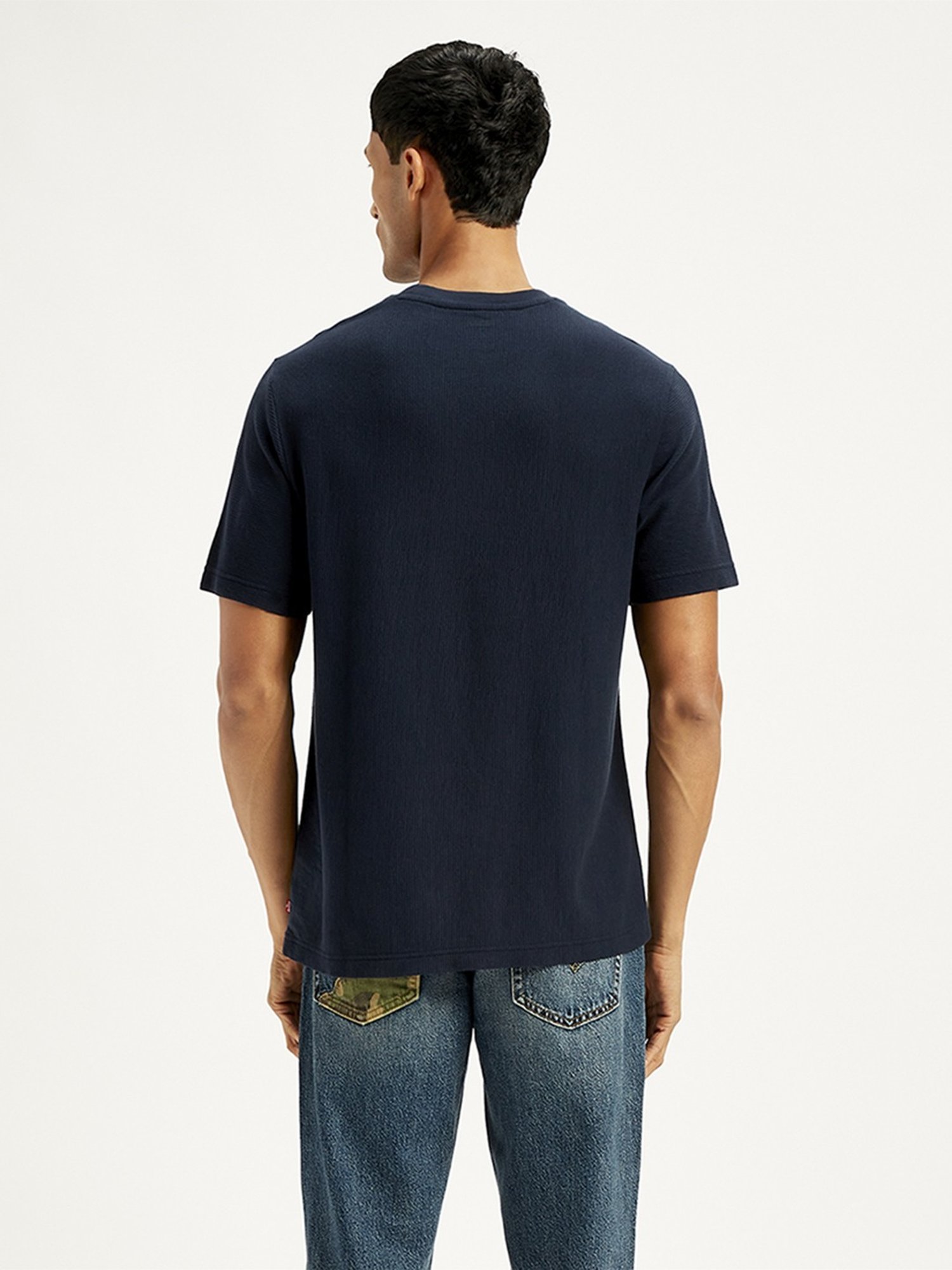 Levi's Navy Cotton Regular Fit Texture T-Shirt