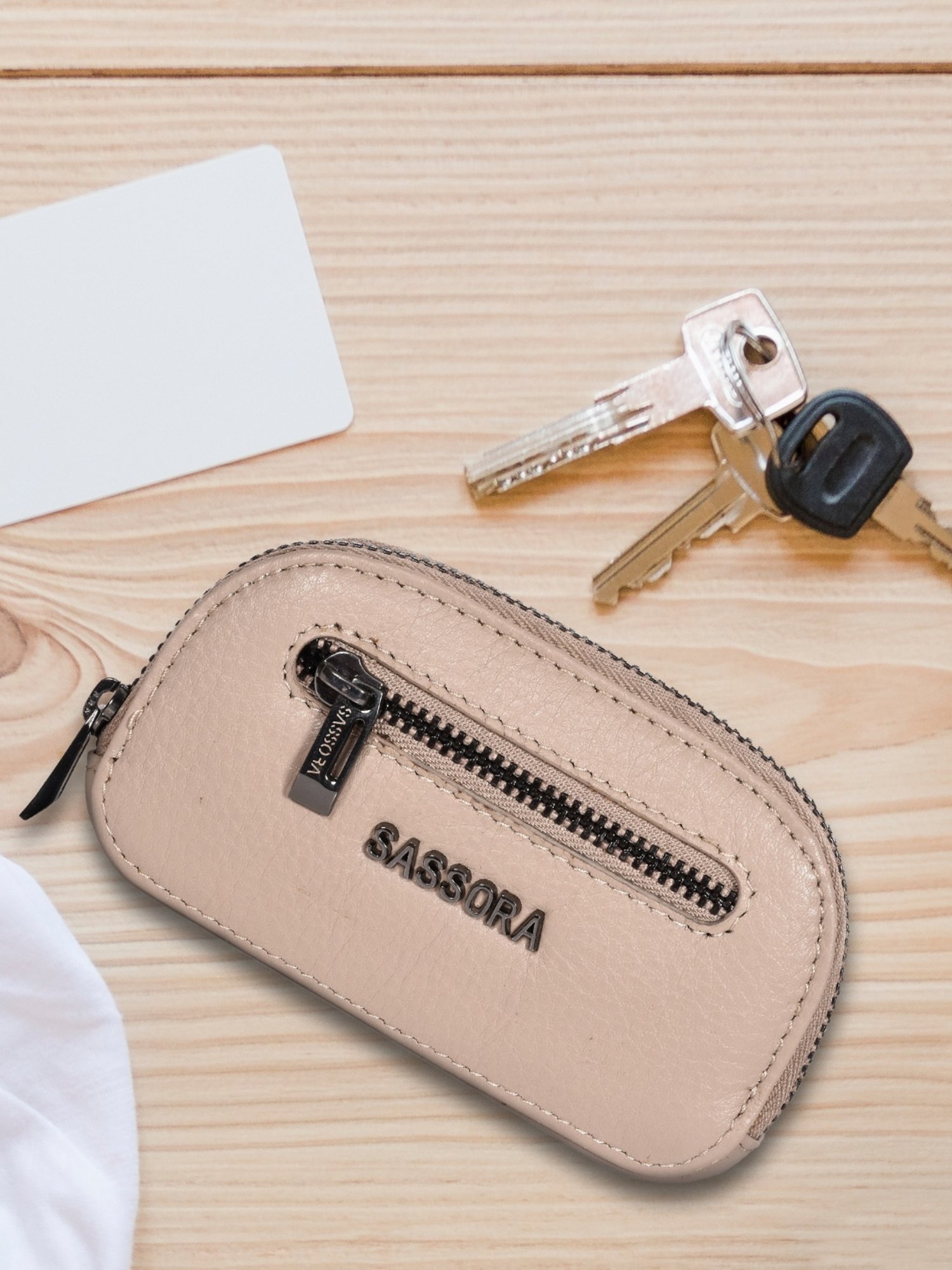 SASSORA Green MAYA Small Leather Car Key Case Pouch