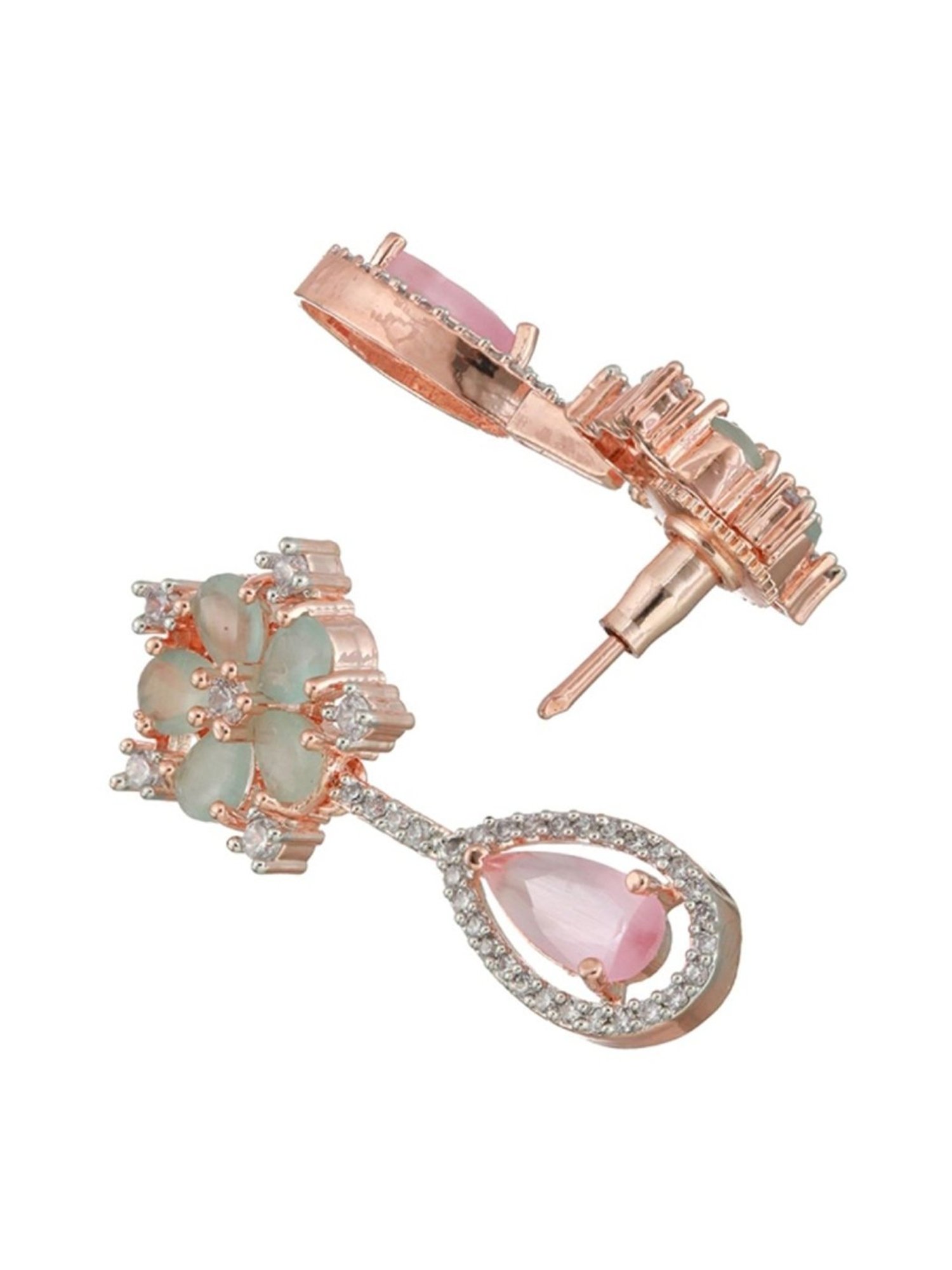 Aatmana Rose Gold-Plated Multi AD Studded Necklace & Earring Set