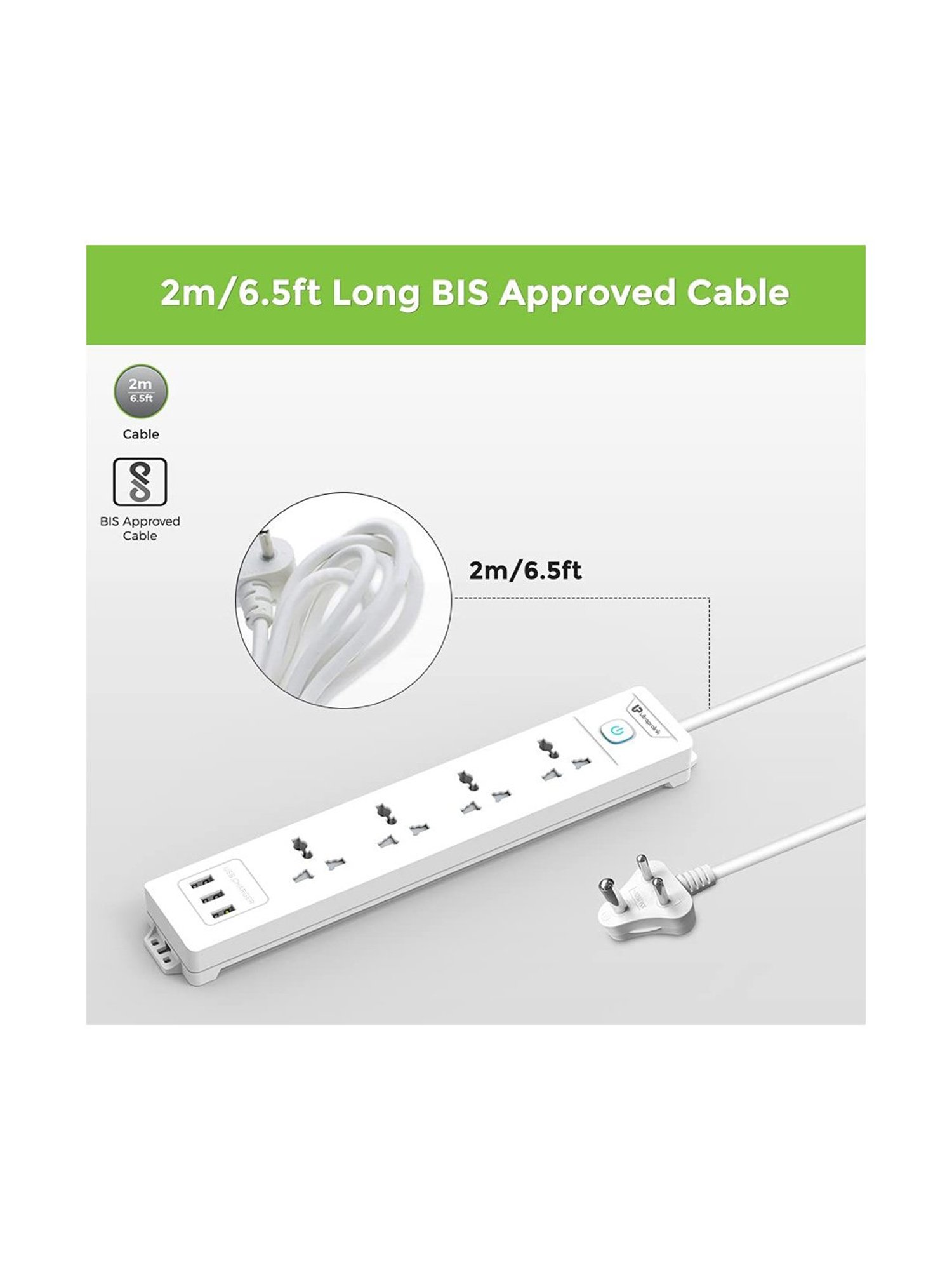 UltraProlink UM1049U Surge Protector 350J with 4 Sockets 3 USB Ports 2500W 2m Cable + Master Switch