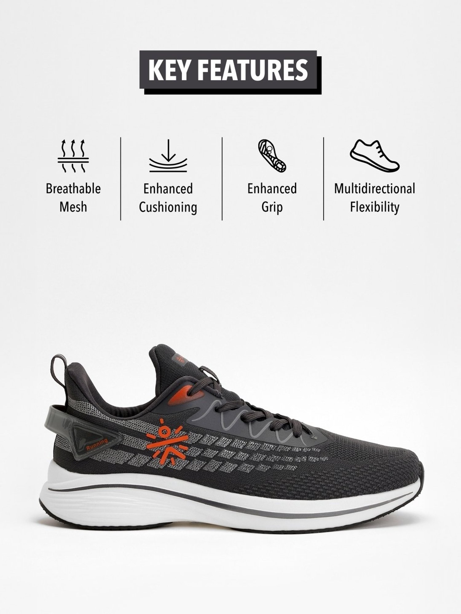 Cultsport Men's Active Dark Grey Running Shoes