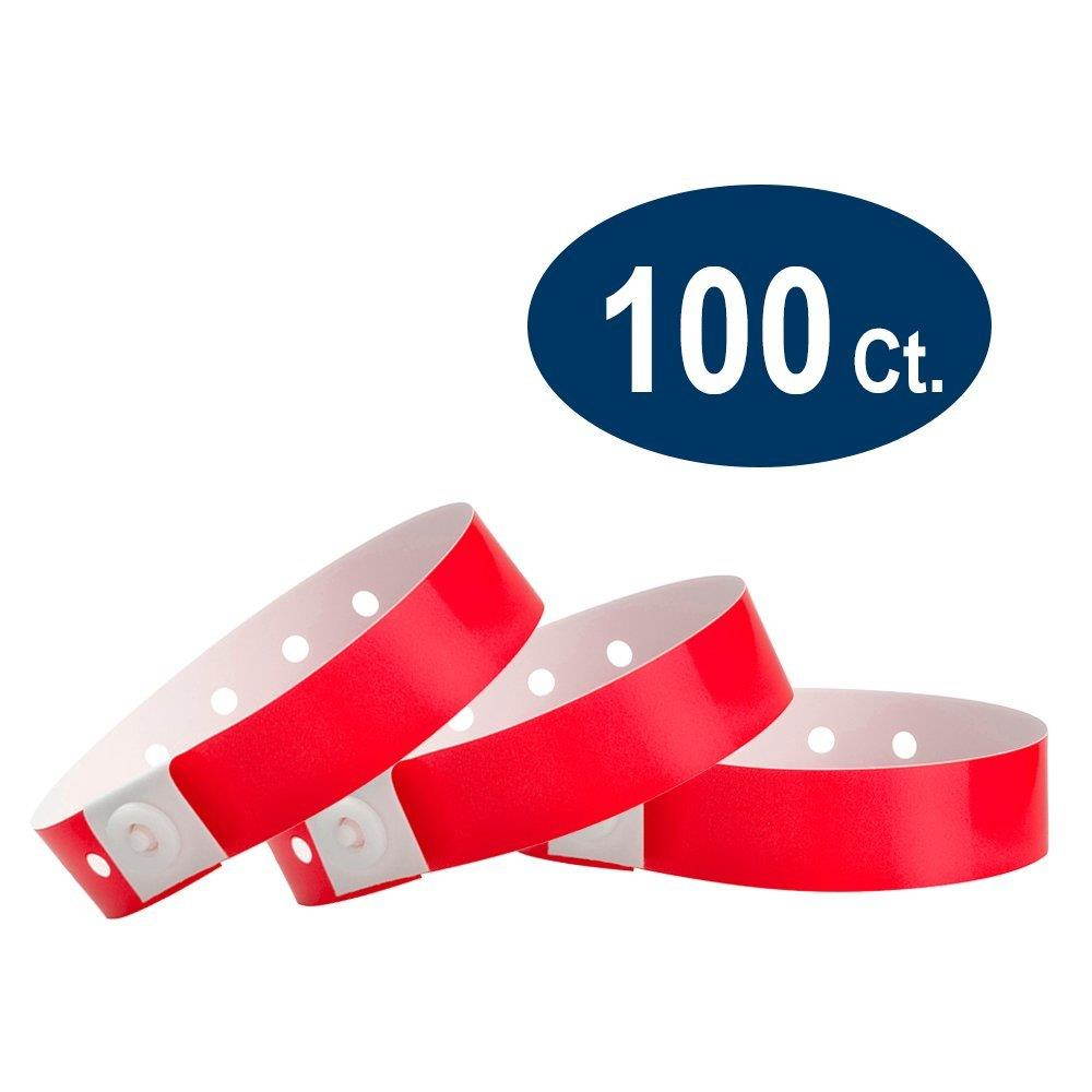 WristCo Neon Red Plastic Wristbands - 100 Pack Wristbands For Events