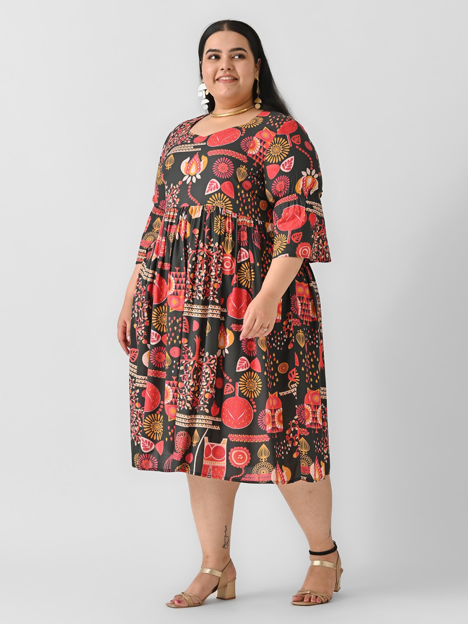 Rustorange Multicolor Printed Ethnic Dress