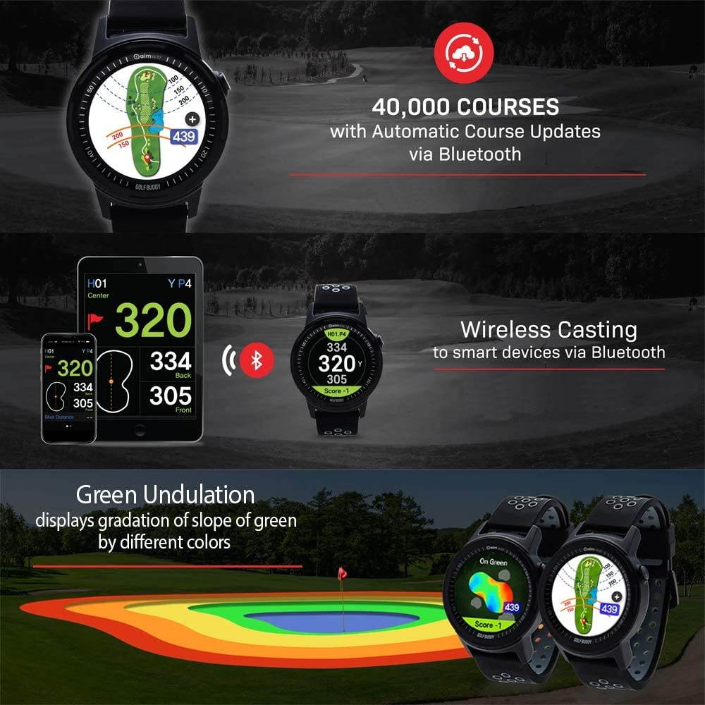 Golf Buddy aim W10 Bluetooth Wireless Golf GPS Smartwatch Bundle with 1 Dozen Volvik Golf Balls, 5 Ball Markers and 1 Magnetic Hat Clip