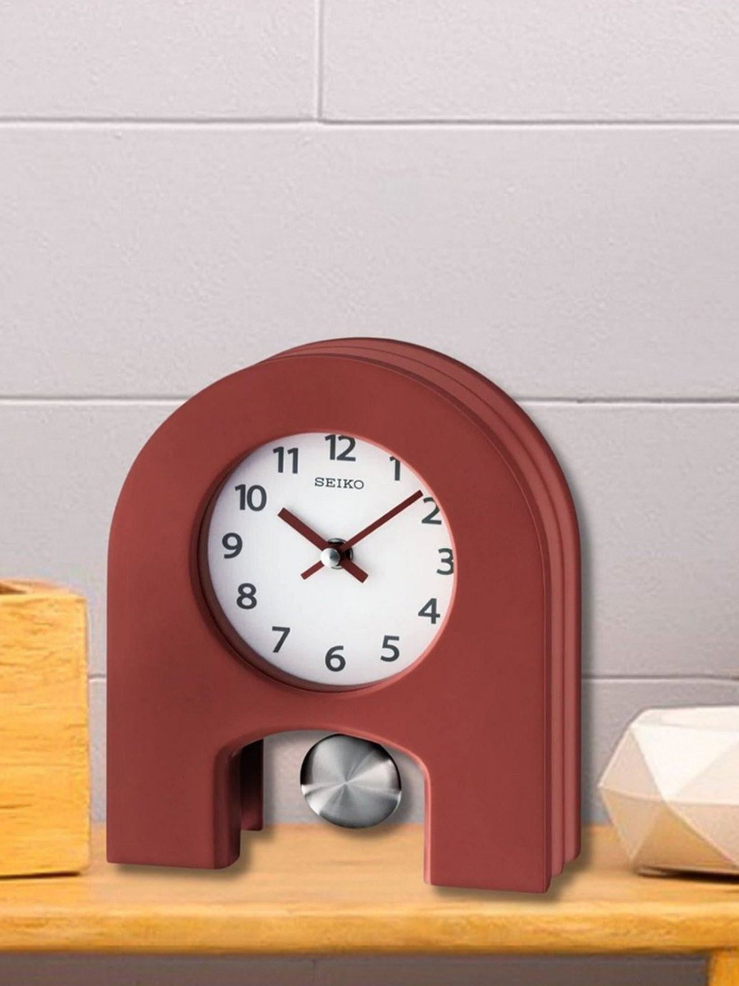 SEIKO elegant maroon & white mdf table clock with sweep movement