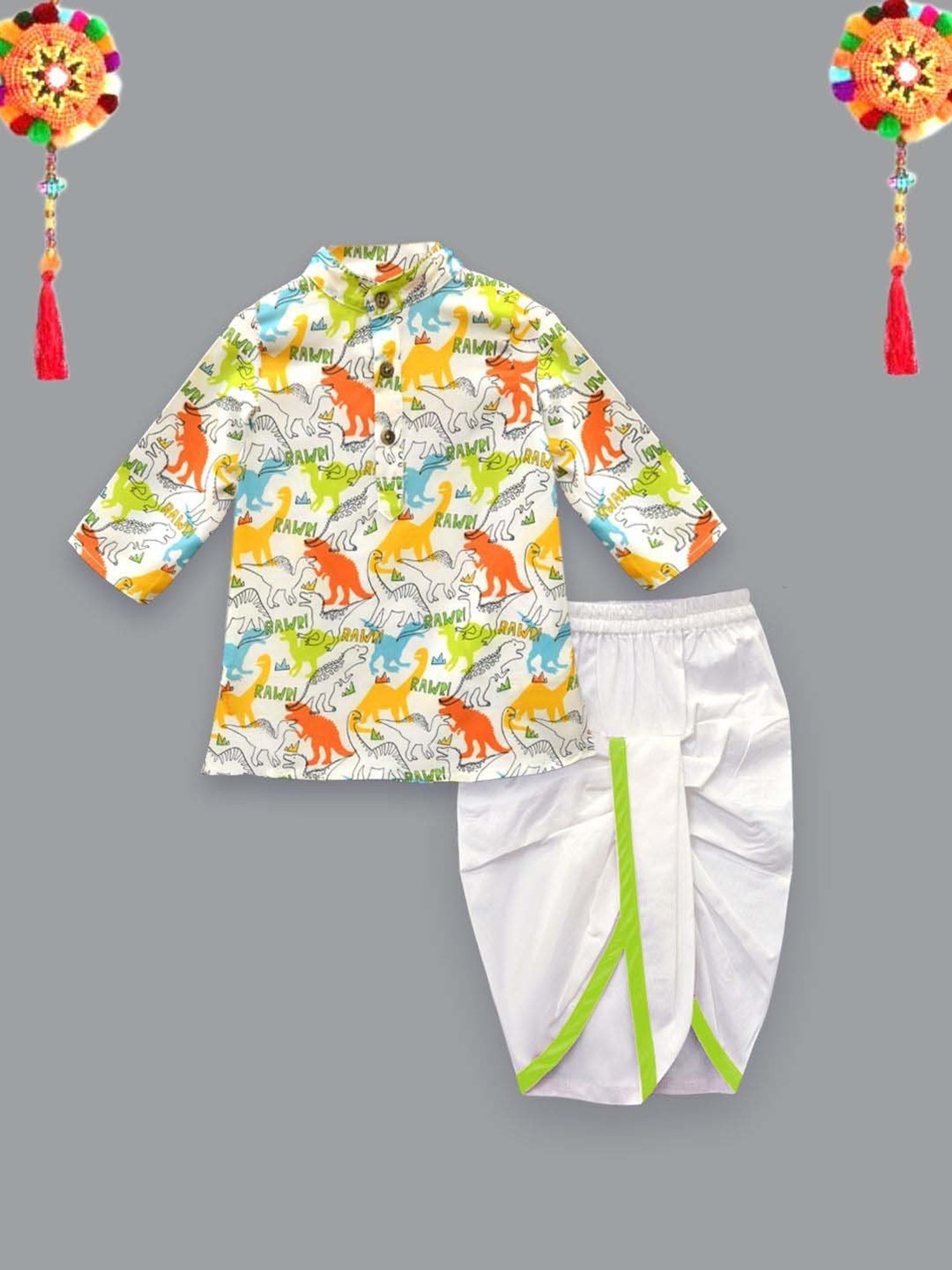 A.T.U.N. Boys Multicolor Printed Full Sleeves Kurta Set