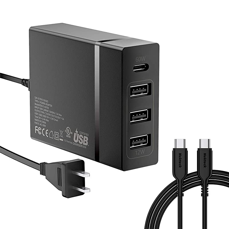 USB C Charger  4Port 72W USB Wall Charger with TypeC 60W Power Delivery PD Charger Station Compatible with iPhone 11 Pro Max 2017 MacBook Pro Pixel XL Galaxy S9 Plus iPad Pro 2018 Black