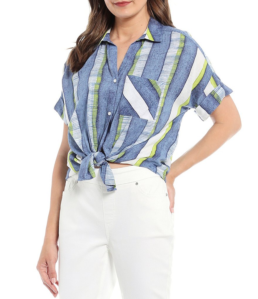 Westbound Denim Pop Stripe Drop Shoulder One Pocket Shirt