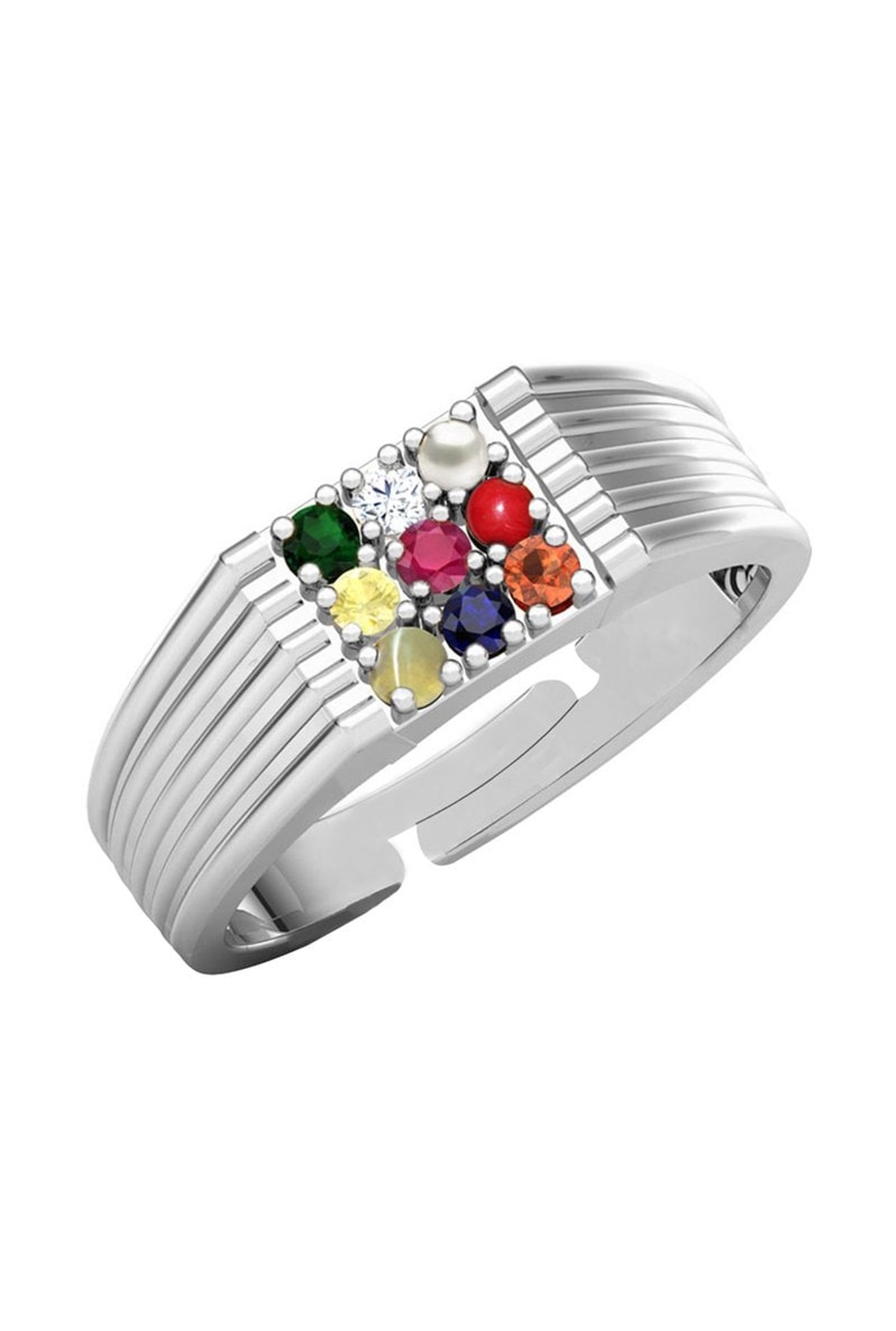 Clara Navratna Stone Nine Gems 92.5 Sterling Silver Ring