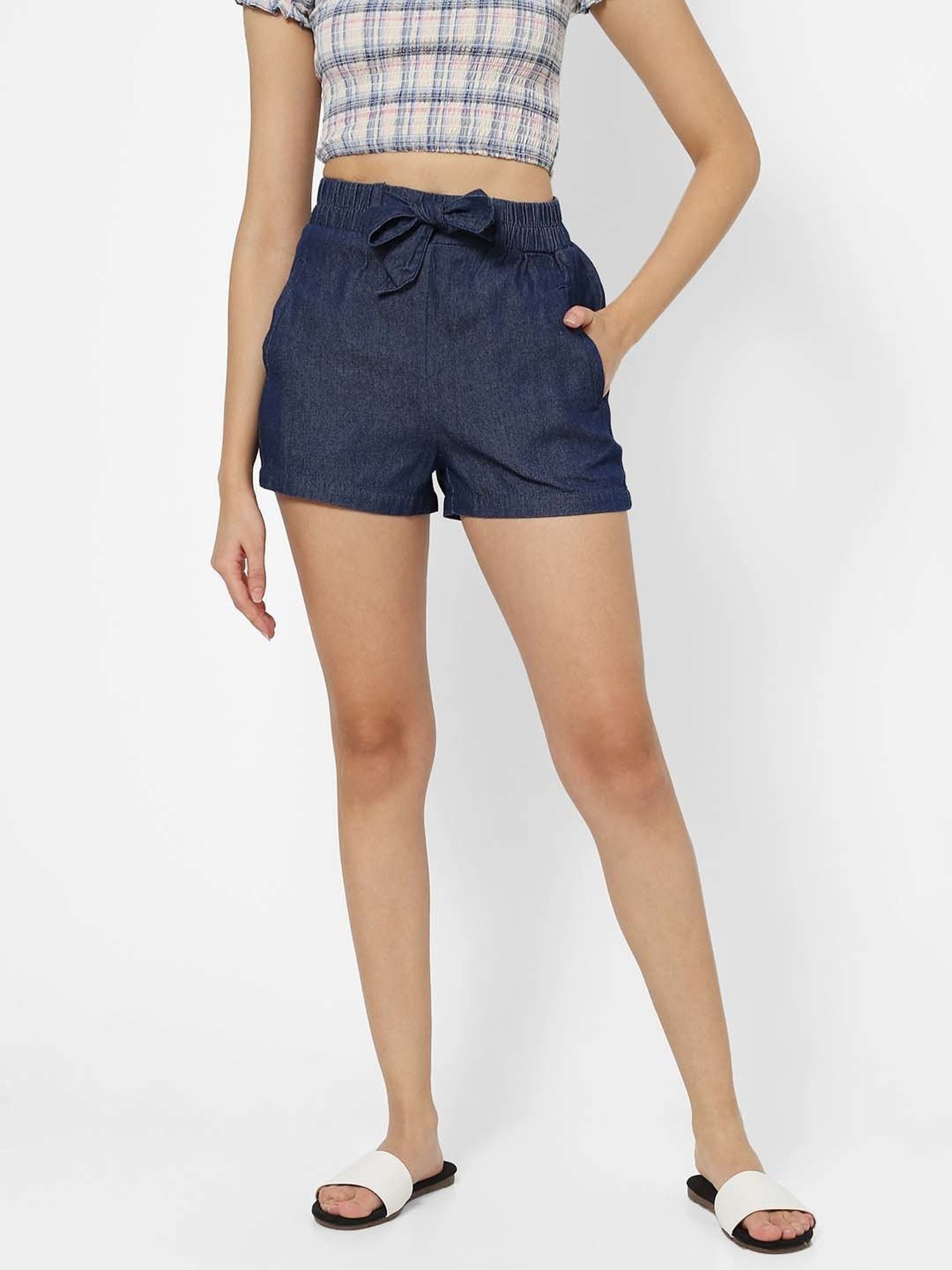 VASTRADO Navy Cotton Mid Rise Shorts