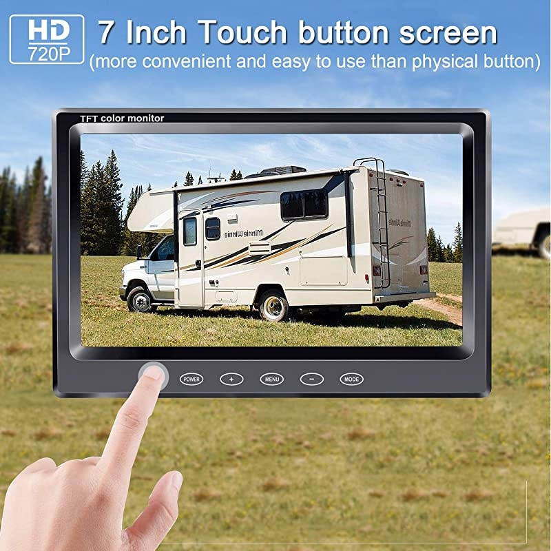 G2 AHD Backup Camera Kit with 7 Inch Touch Key Screen for Trucks,Trailers,Tractors,Vans,Campers,Motorhomes Single Power Rear View System,IP69K Waterproof Camera Guide Lines ON/Off
