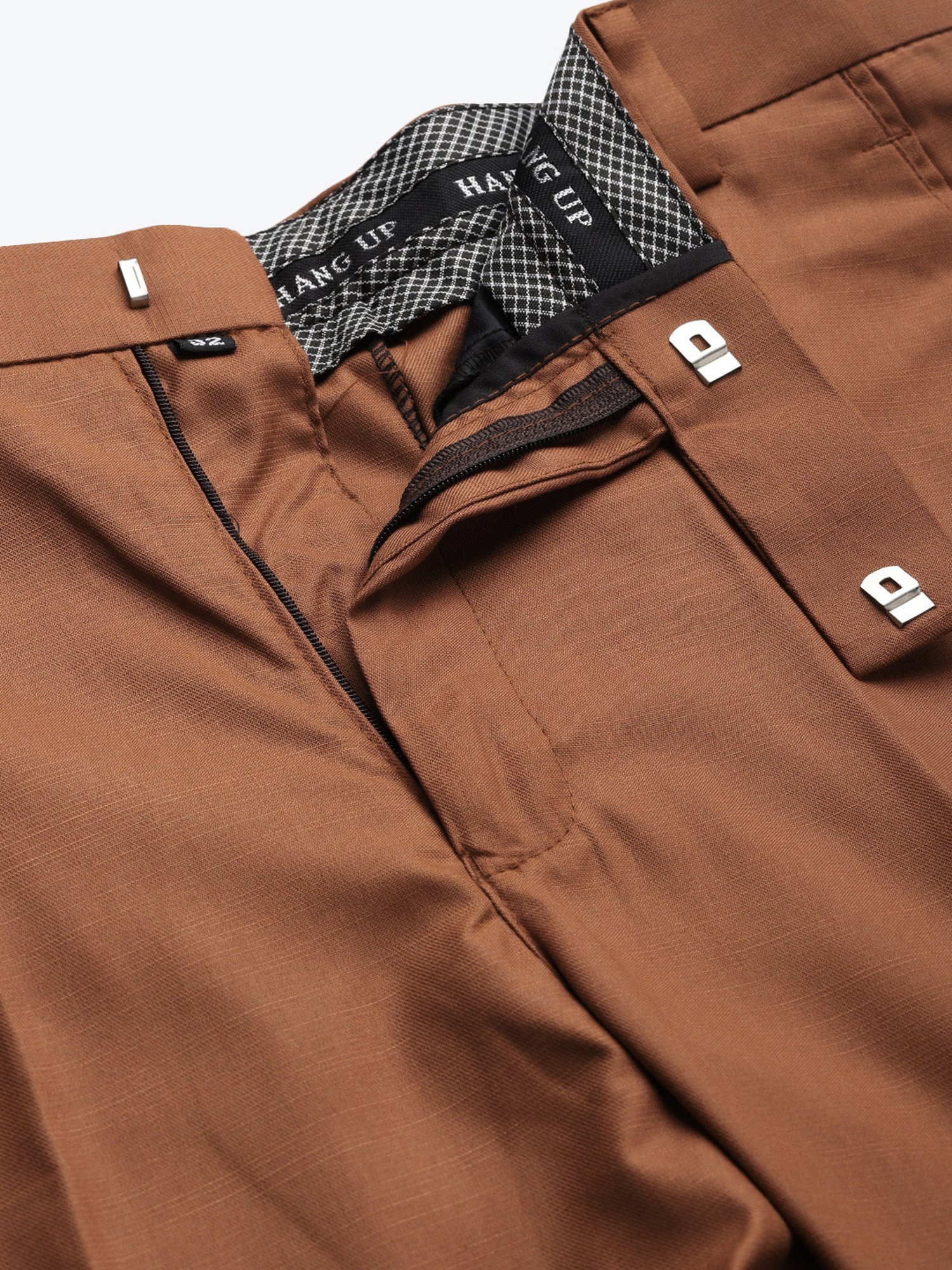 Hangup Plus Brown Regular Fit Flat Front Trousers