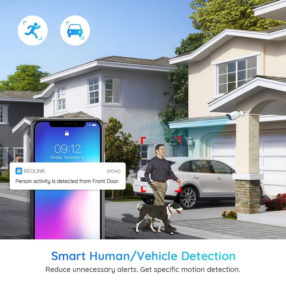 Reolink 8CH 5MP Security Camera System, 4pcs Person/Vehicle Detection 5MP Wired Outdoor PoE IP Cameras 8CH 4K 8MP NVR with 2TB HDD for 24/7 Recording, RLK8-510B4-A