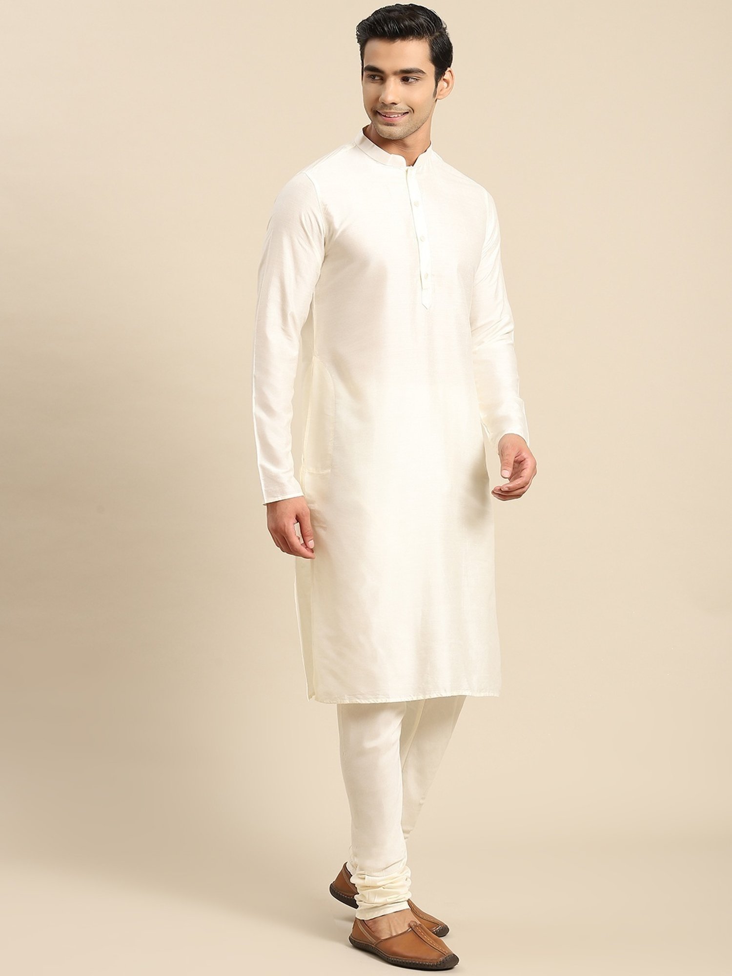 Hangup Plus Beige & Black Regular Fit Printed Sherwani Set