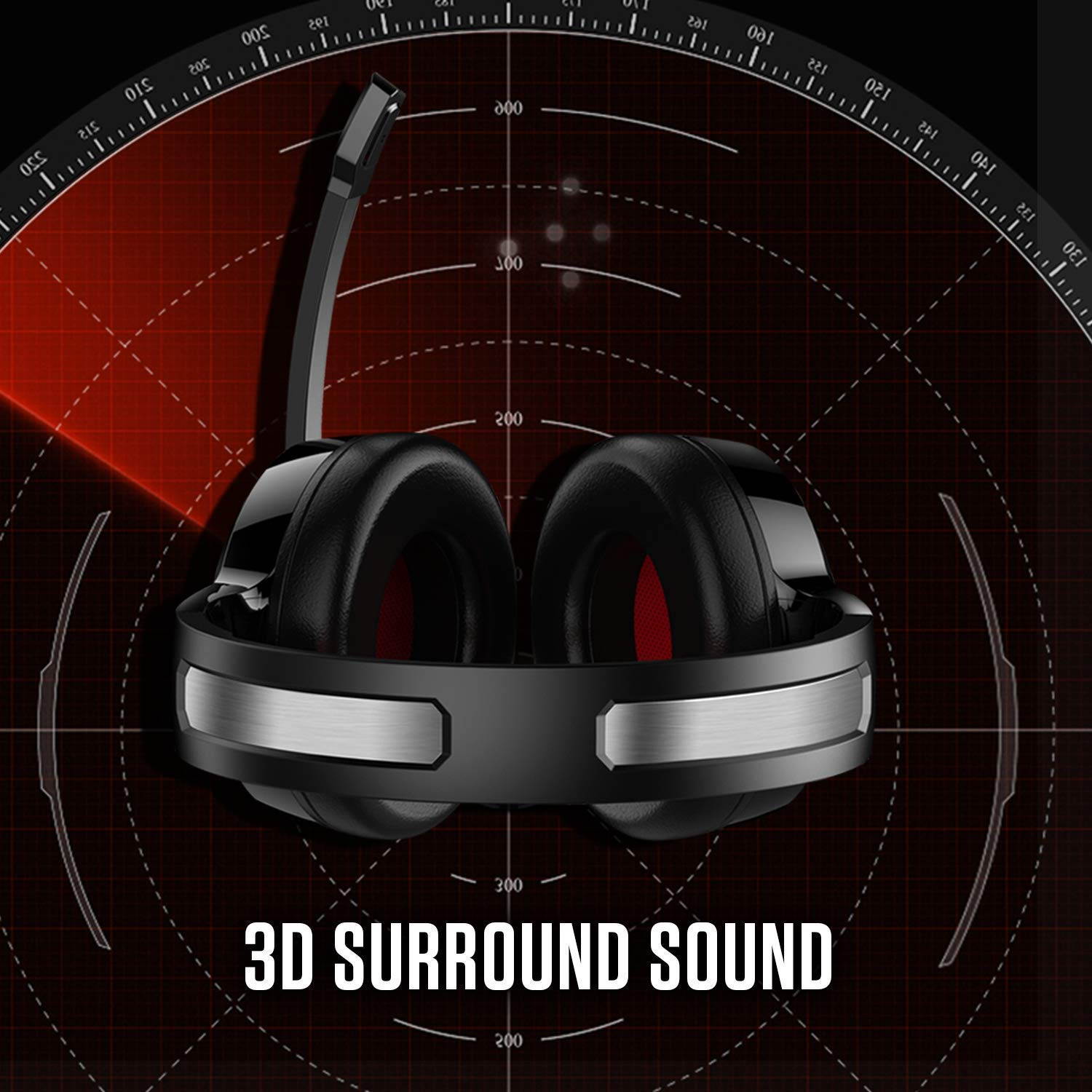 CORN Gaming Headset for Xbox One,PS4,PC,Noise Cancelling Over Ear Headphones with Mic,RGB Light,Volume-Control, Bass, Soft Memory Earmuffs for Laptop Mac Nintendo Switch Games(Black&Red)